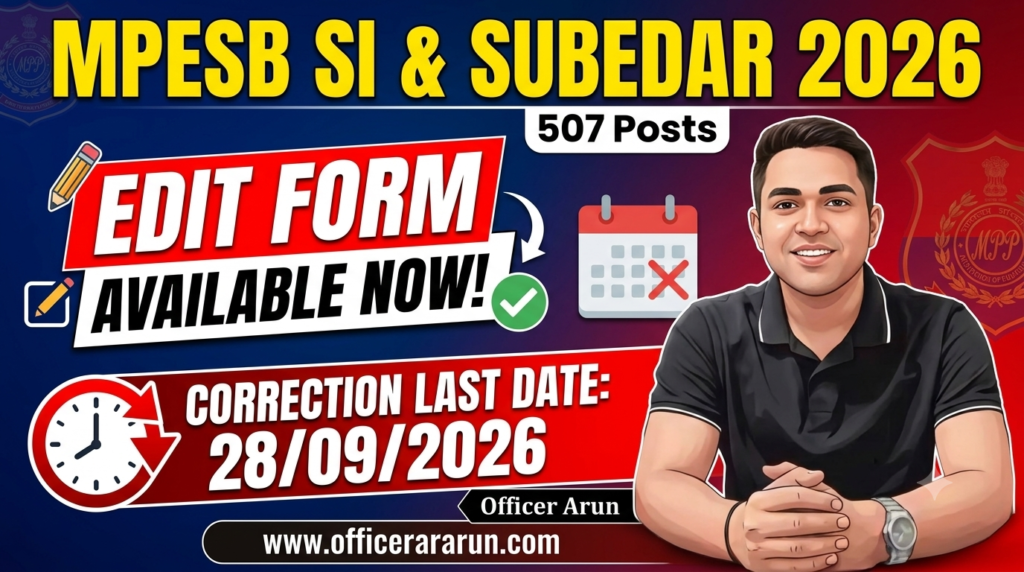 MPESB MP Police SI & Subedar Correction Form 2026 – Edit Form