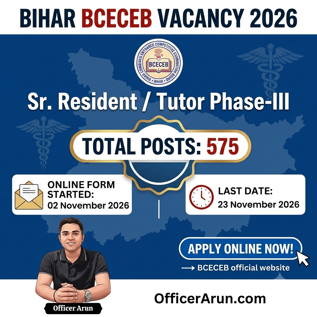 Bihar BCECEB Sr. Resident / Tutor Phase-III Recruitment 2026